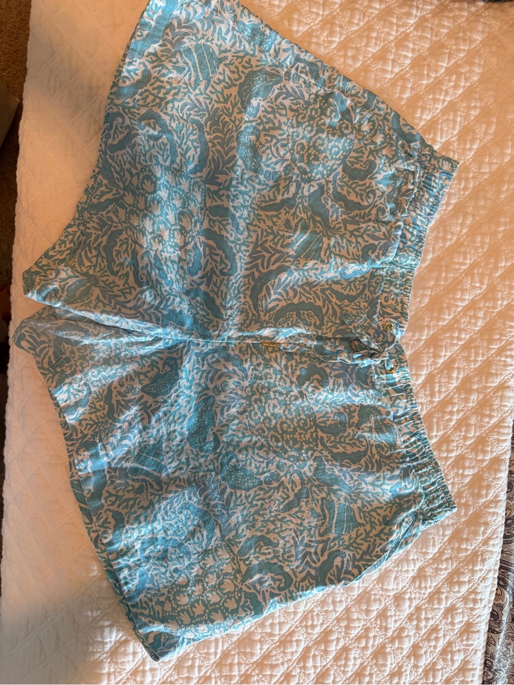 Lilly Pulitzer Aqua Floral Print Athletic Shorts